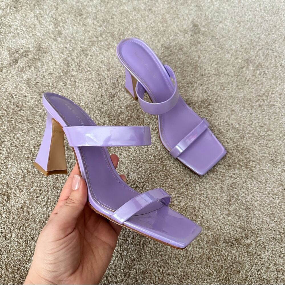 Marc Fisher Lavender Patent Double-Strap Block Heel Sandals